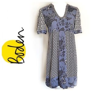 BODEN MULTI PATTERNED FLORAL SHORT SLEEVE BLUE MIDI MOLLIE DRESS Size 6